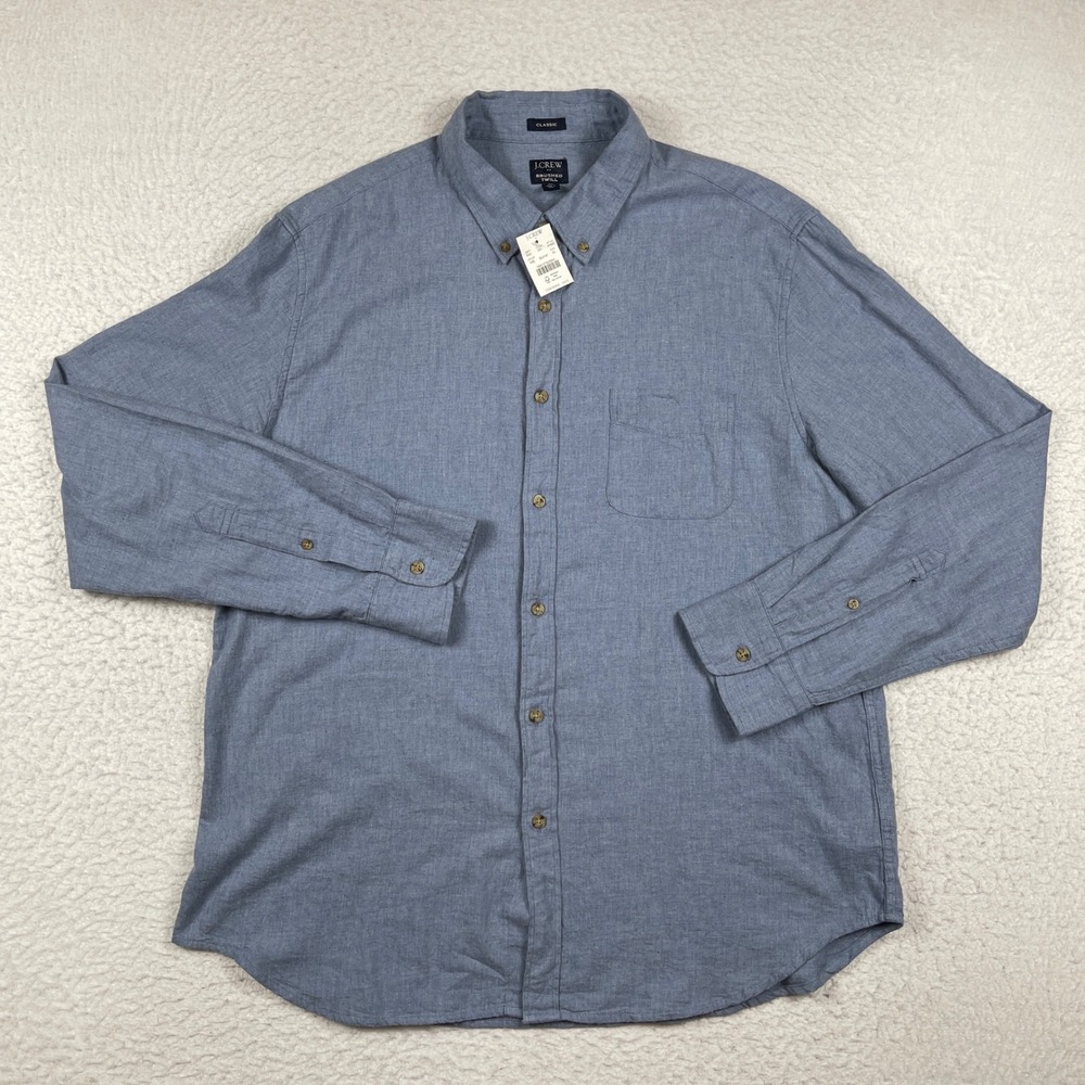 J.Crew Brushed Twill Shirt Mens XL Blue Long Sleeve Button Down AP635 NEW